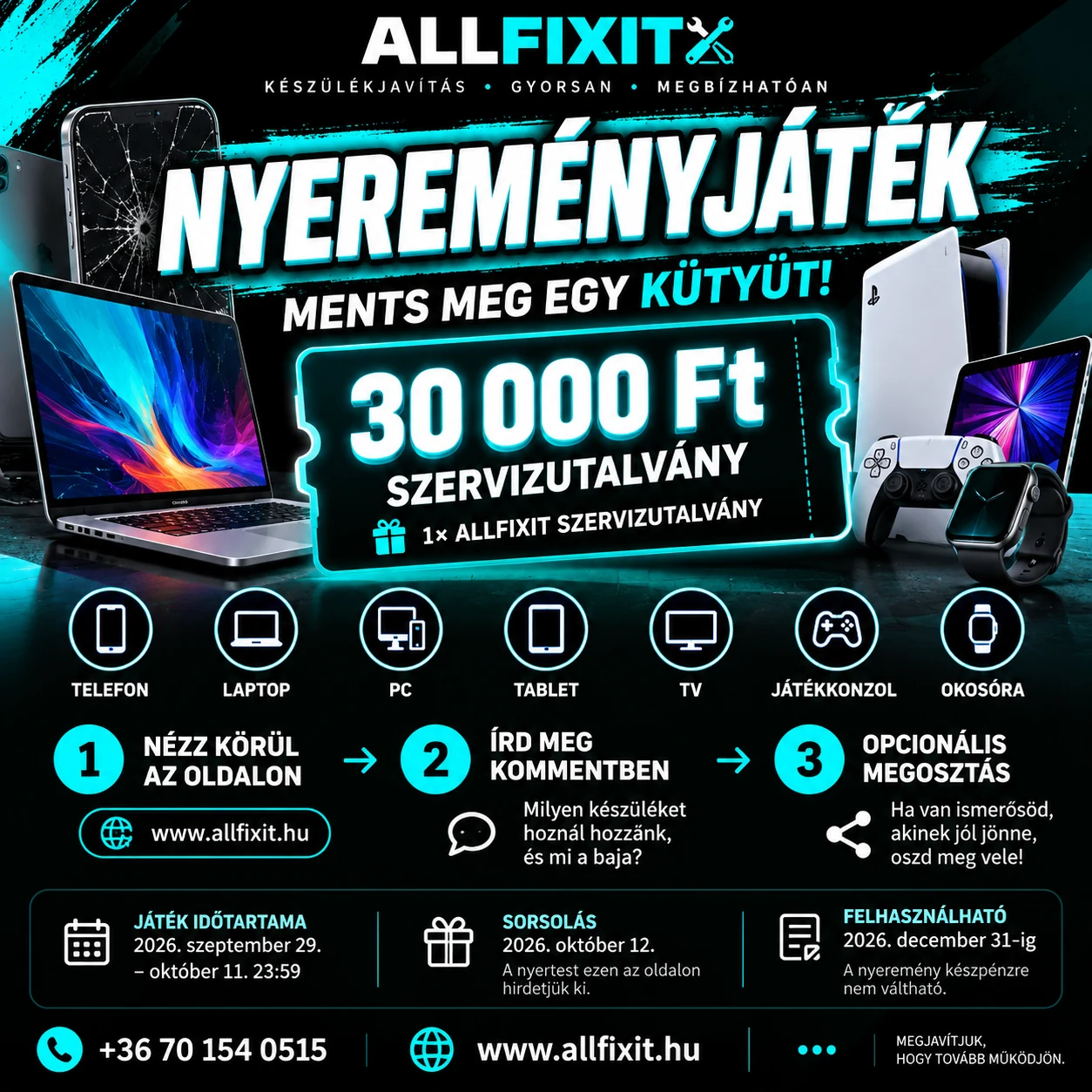 AllFixit nyereményjáték – 30 000 Ft értékű szervizutalvány
